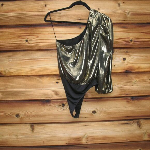 Misa One Shoulder Body Suit Gold Lame - Picture 9 of 11